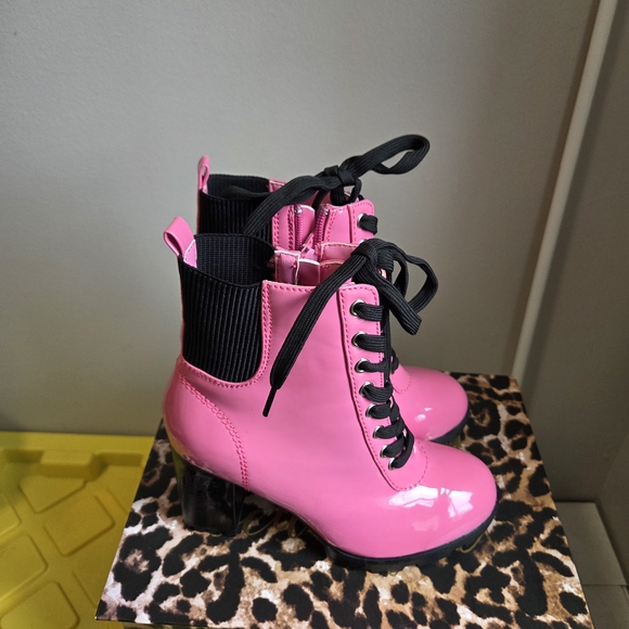 Fashion Nova Pink Lace Up Boots - Picture 2 of 5